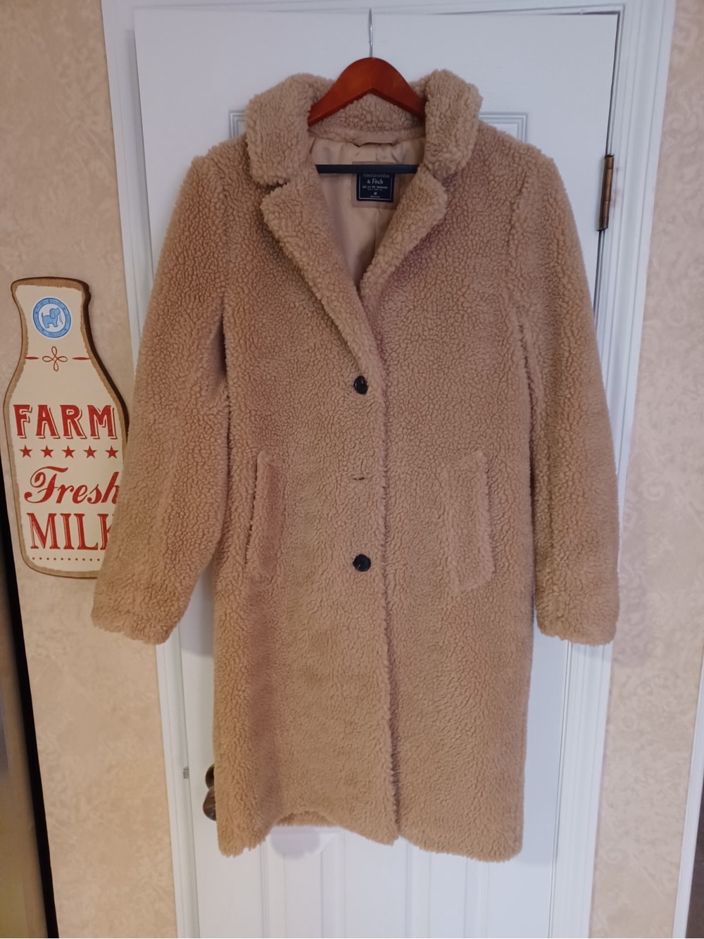 Abercrombie and Finch Women's Camel Teddy Coat with Button Front